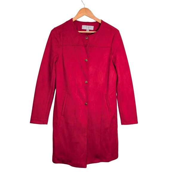 Marc New York Women's XS Car Coat Red Faux Suede Longline Button down - Picture 2 of 14